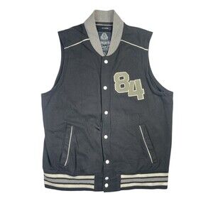 American Rag Cie Varsity Vest Men's XL Black Cotton Lined Patchwork Snap Front